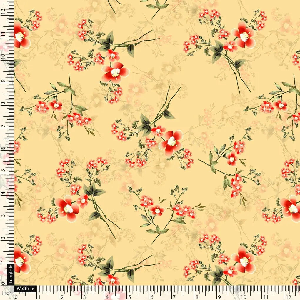 Green Garnet Leaves Red Floral Flower Digital Printed Fabric - Pure Cotton – pco 0 ta09678 108 green garnet leaves red floral flower digital printed fabric pure cotton 5