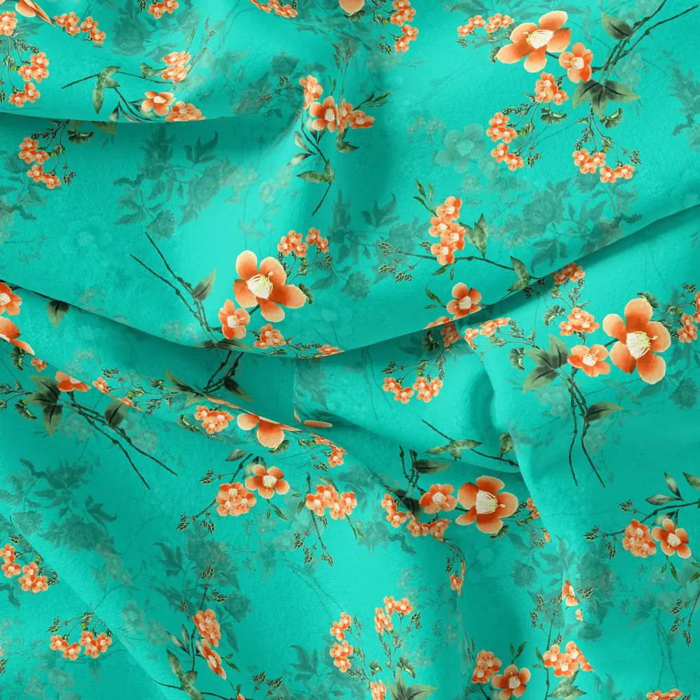 Persimmon Leaves With  Orange Violet Flower Digital Printed Fabric - Pure Cotton – pco 0 ta09678p2 108 persimmon leaves with orange violet flower digital printed fabric pure cotton 4