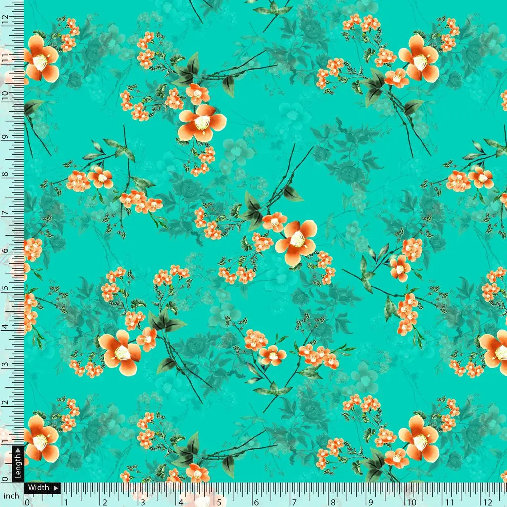 Persimmon Leaves With  Orange Violet Flower Digital Printed Fabric - Pure Cotton – pco 0 ta09678p2 108 persimmon leaves with orange violet flower digital printed fabric pure cotton 5