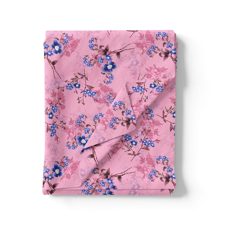 Dark Pink With Purple Petunia Flower Digital Printed Fabric - Pure Cotton - FAB VOGUE Studio®