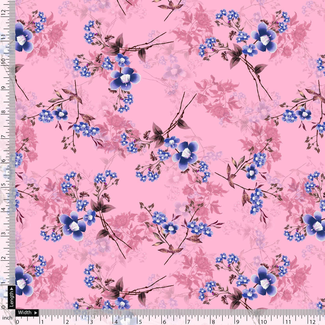 Dark Pink With Purple Petunia Flower Digital Printed Fabric - Pure Cotton - FAB VOGUE Studio®