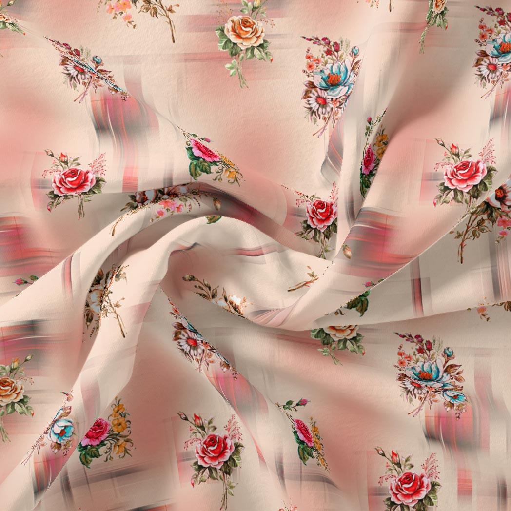 Red Roses With Peach Rose Blury Texture Digital Printed Fabric - Pure Cotton – pco 0 ta09683 108 red roses with peach rose blury texture digital printed fabric pure cotton 1