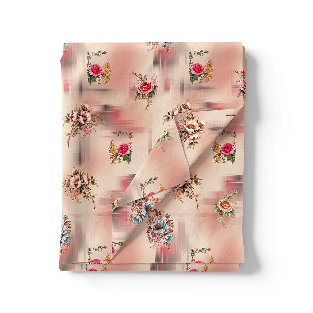 Red Roses With Peach Rose Blury Texture Digital Printed Fabric - Pure Cotton – pco 0 ta09683 108 red roses with peach rose blury texture digital printed fabric pure cotton 3