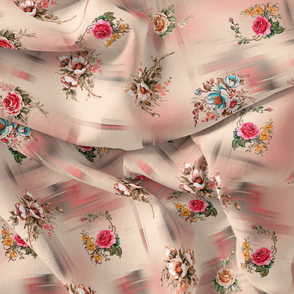 Red Roses With Peach Rose Blury Texture Digital Printed Fabric - Pure Cotton – pco 0 ta09683 108 red roses with peach rose blury texture digital printed fabric pure cotton 4