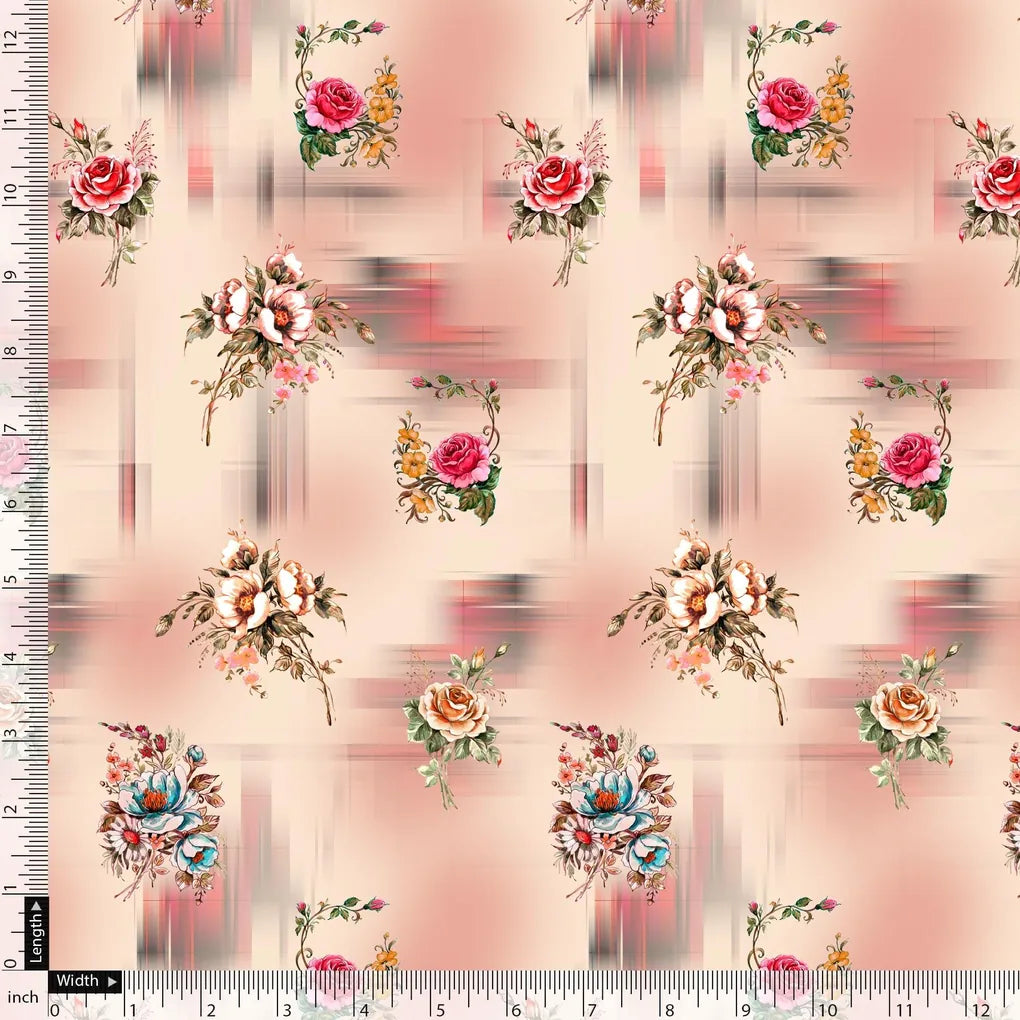 Red Roses With Peach Rose Blury Texture Digital Printed Fabric - Pure Cotton – pco 0 ta09683 108 red roses with peach rose blury texture digital printed fabric pure cotton 5