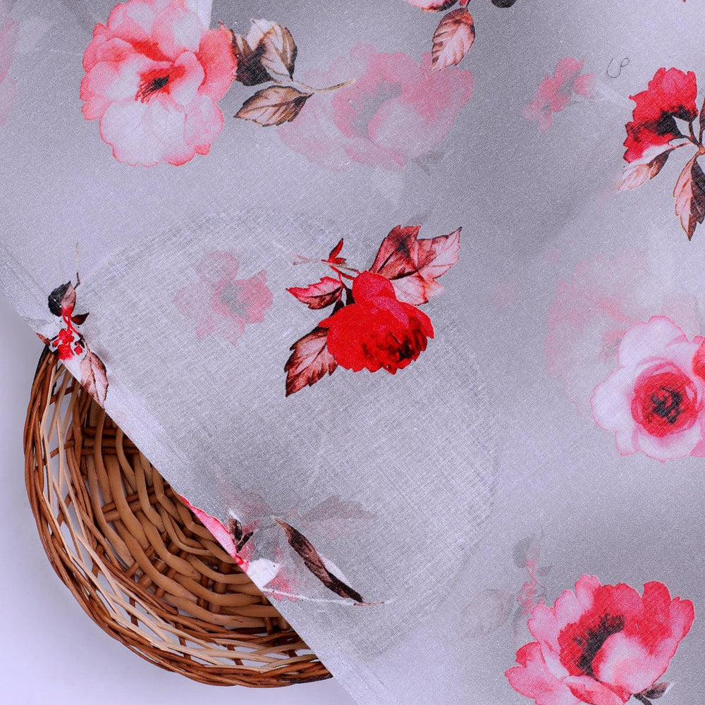 Red Floral Pure Cotton Printed Fabric Material - FAB VOGUE Studio®