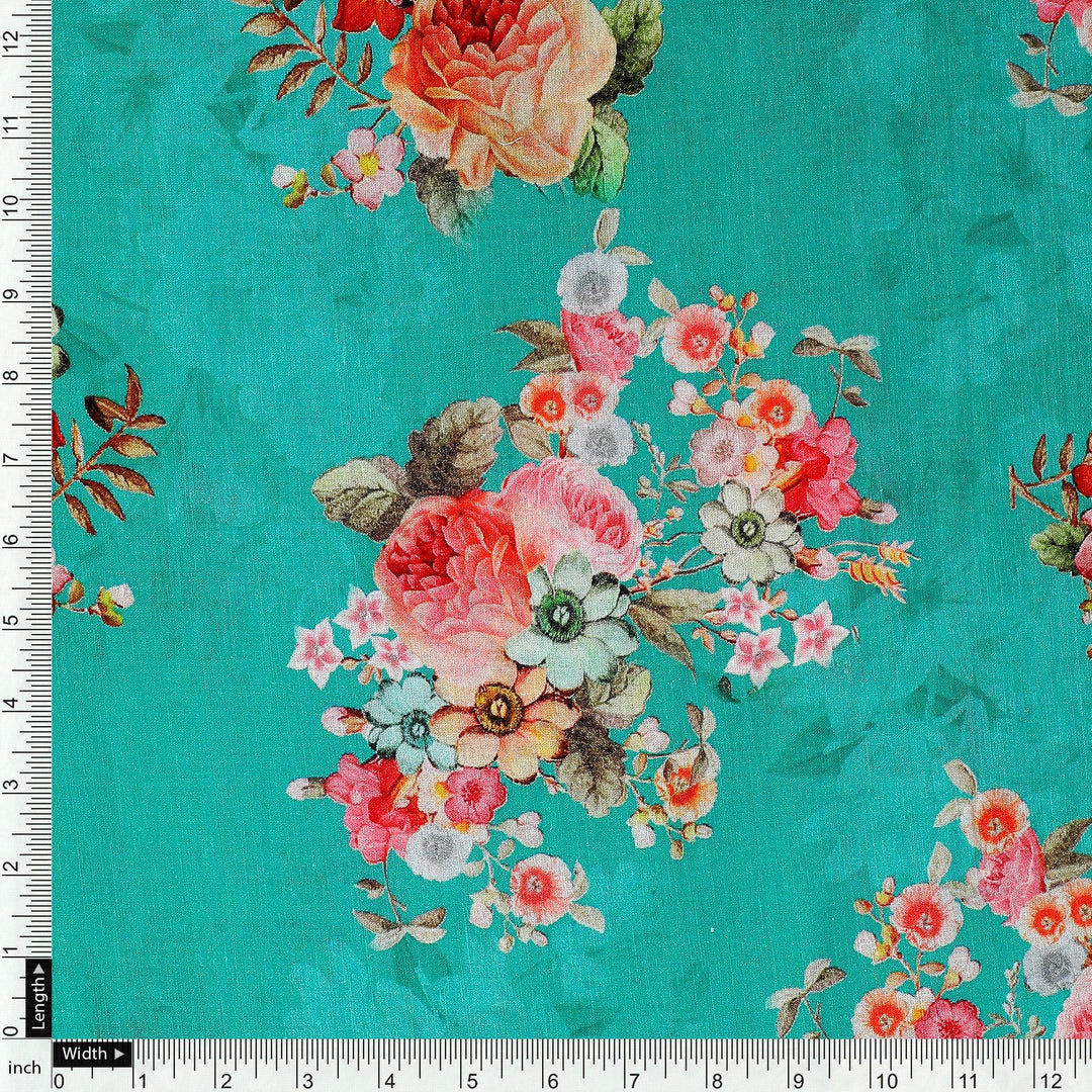 Mediumseagreen Floral Pure Cotton Printed Fabric Material - FAB VOGUE Studio®