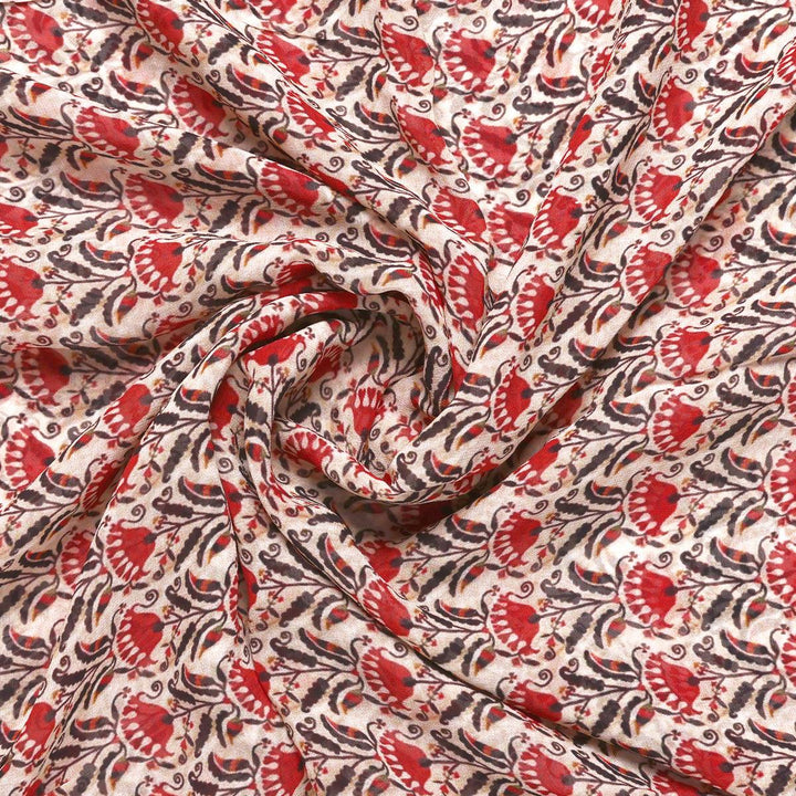 Seamless Opposite Red Flower Pattern Digital Printed Fabric - Pure Georgette - FAB VOGUE Studio®