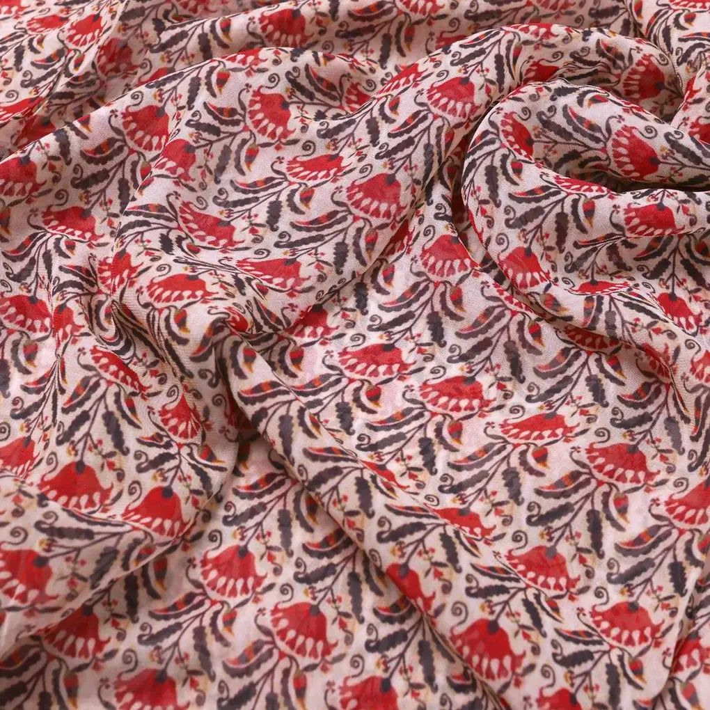 Seamless Opposite Red Flower Pattern Digital Printed Fabric - Pure Georgette – pg 0 ma01042 110 seamless opposite red flower pattern digital printed fabric pure georgette 3