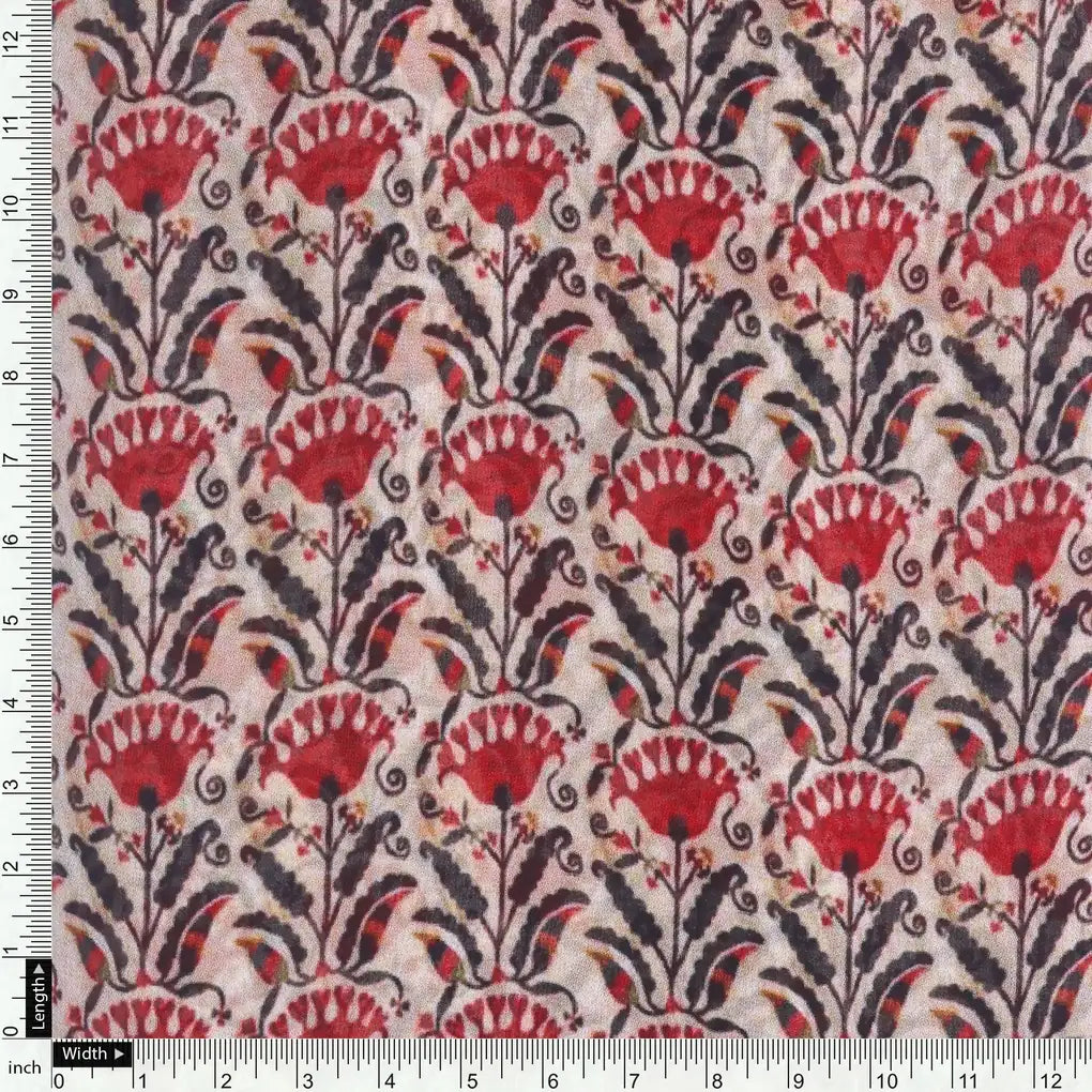 Seamless Opposite Red Flower Pattern Digital Printed Fabric - Pure Georgette – pg 0 ma01042 110 seamless opposite red flower pattern digital printed fabric pure georgette 4