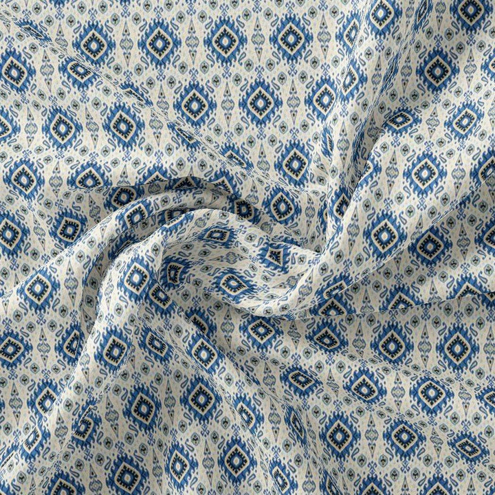 Tiny Blue Medallion Motif Digital Printed Fabric - Pure Georgette - FAB VOGUE Studio®