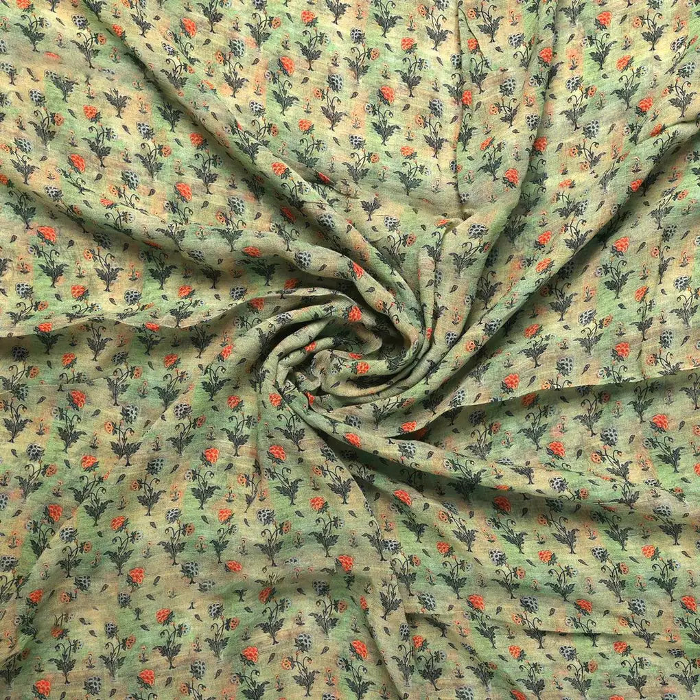 Beautiful Green Seamless Motif Flower Digital Printed Fabric - Pure Georgette – pg 0 ma0128 110 beautiful green seamless motif flower digital printed fabric pure georgette 1