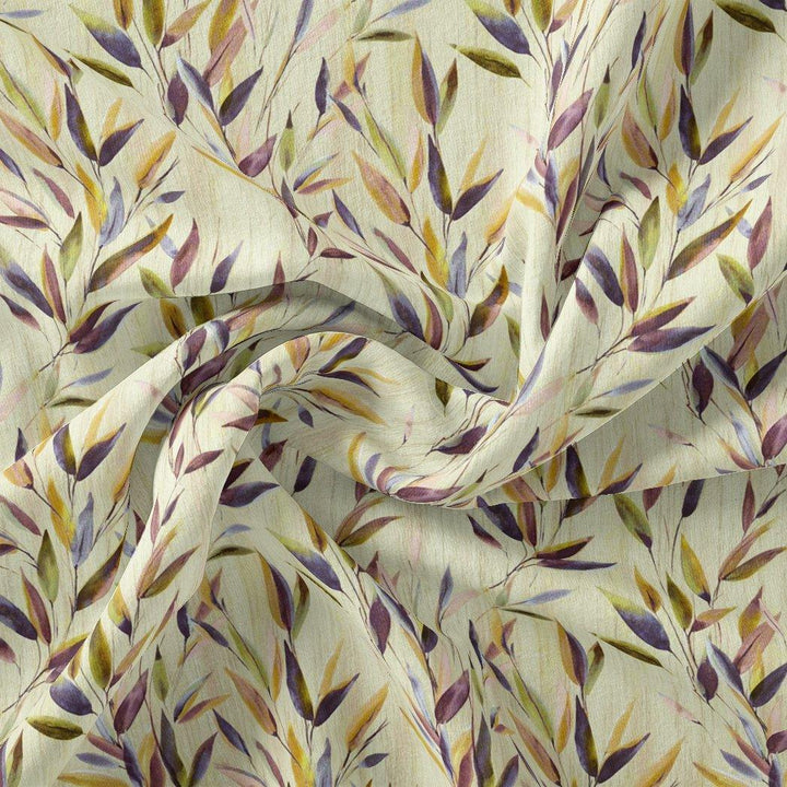 Painted Leaves Allover Digital Printed Fabric - Pure Georgette - FAB VOGUE Studio®