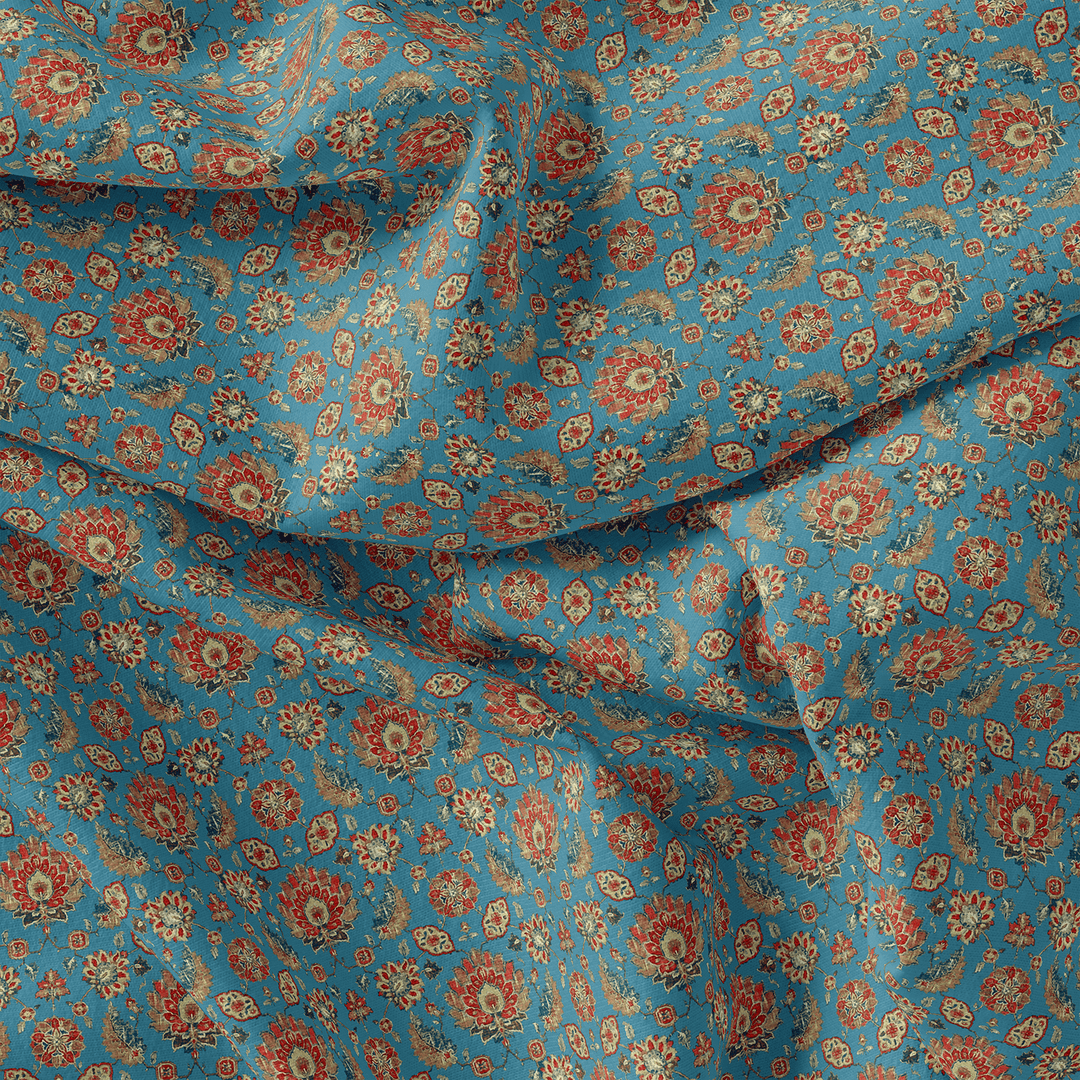Brown Jecobean Floral Pure Georgette Printed Fabric Material - FAB VOGUE Studio®
