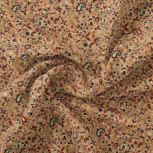 Brown Paisley Pure Georgette Printed Fabric Material - FAB VOGUE Studio®