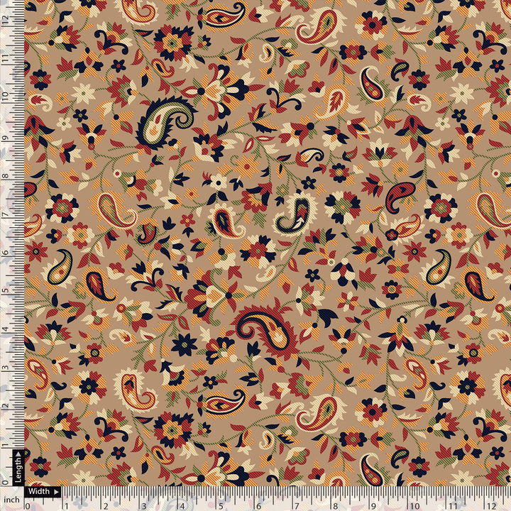 Brown Paisley Pure Georgette Printed Fabric Material - FAB VOGUE Studio®
