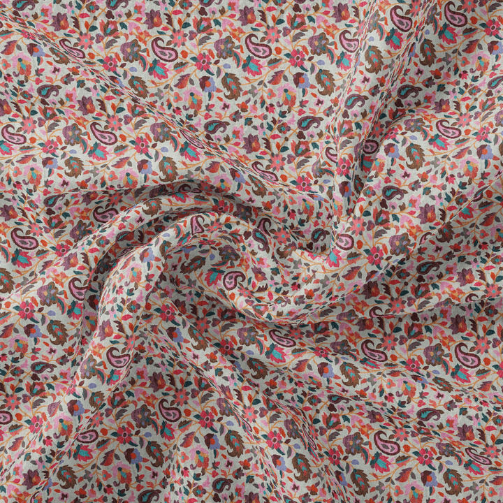 Paisley Multicolor Printed Pure Georgette Fabric - FAB VOGUE Studio®