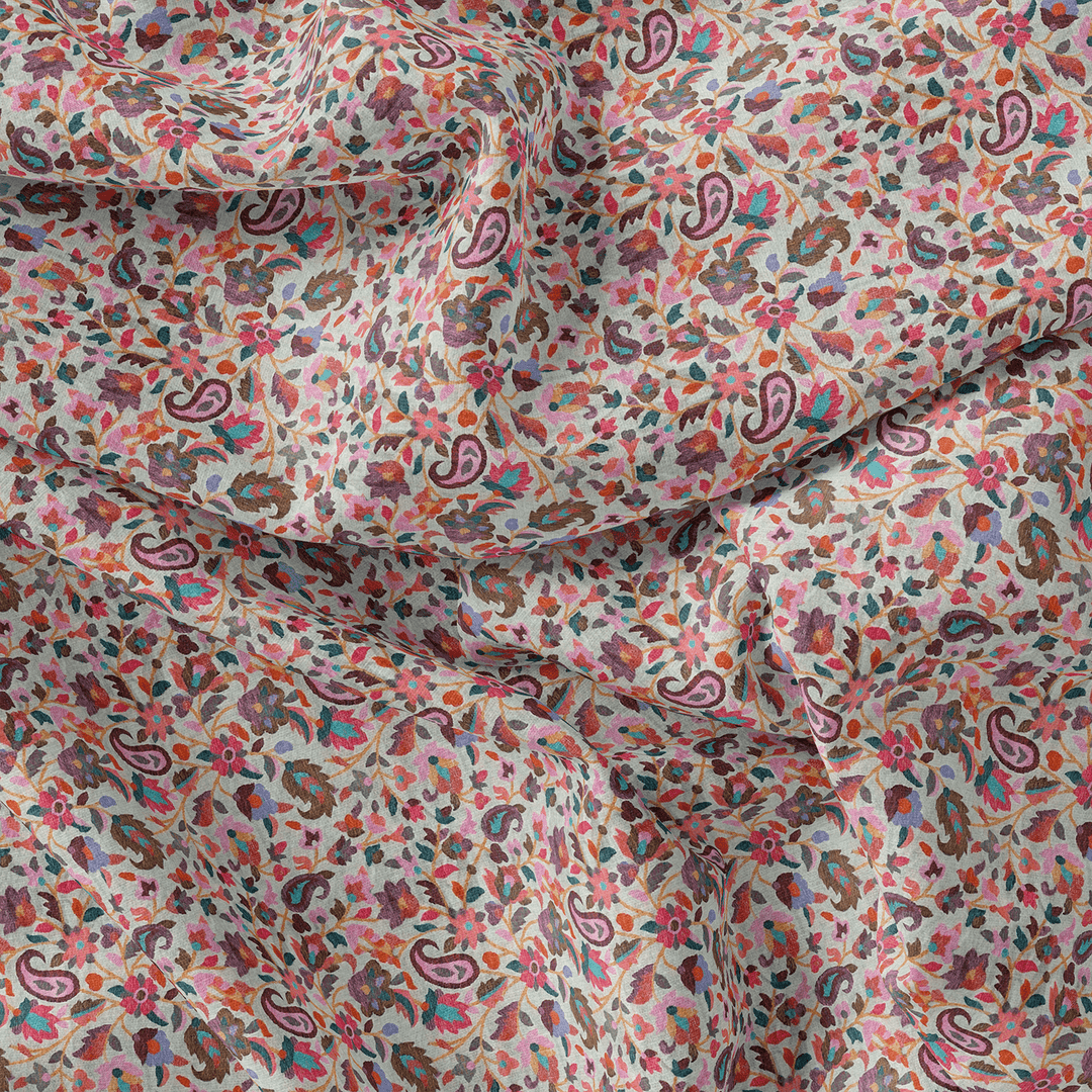 Paisley Multicolor Printed Pure Georgette Fabric - FAB VOGUE Studio®