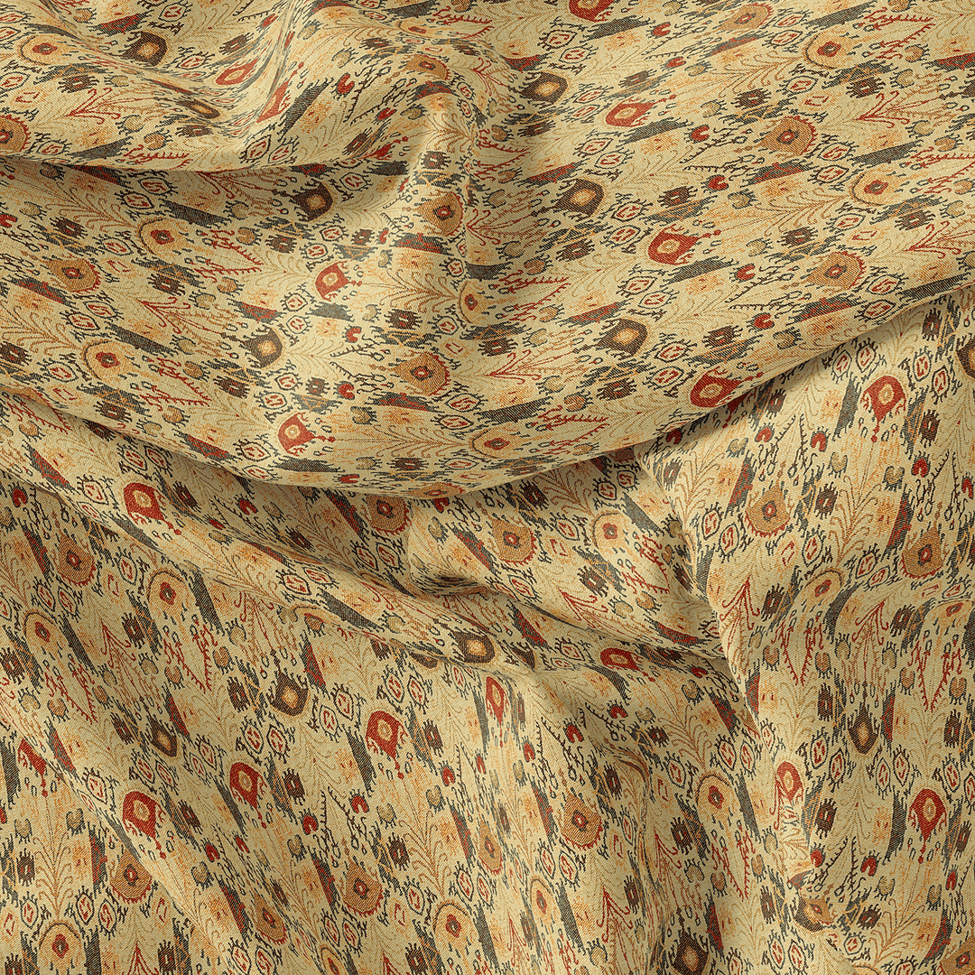 Golden Ikat Pure Georgette Printed Fabric Material - FAB VOGUE Studio®