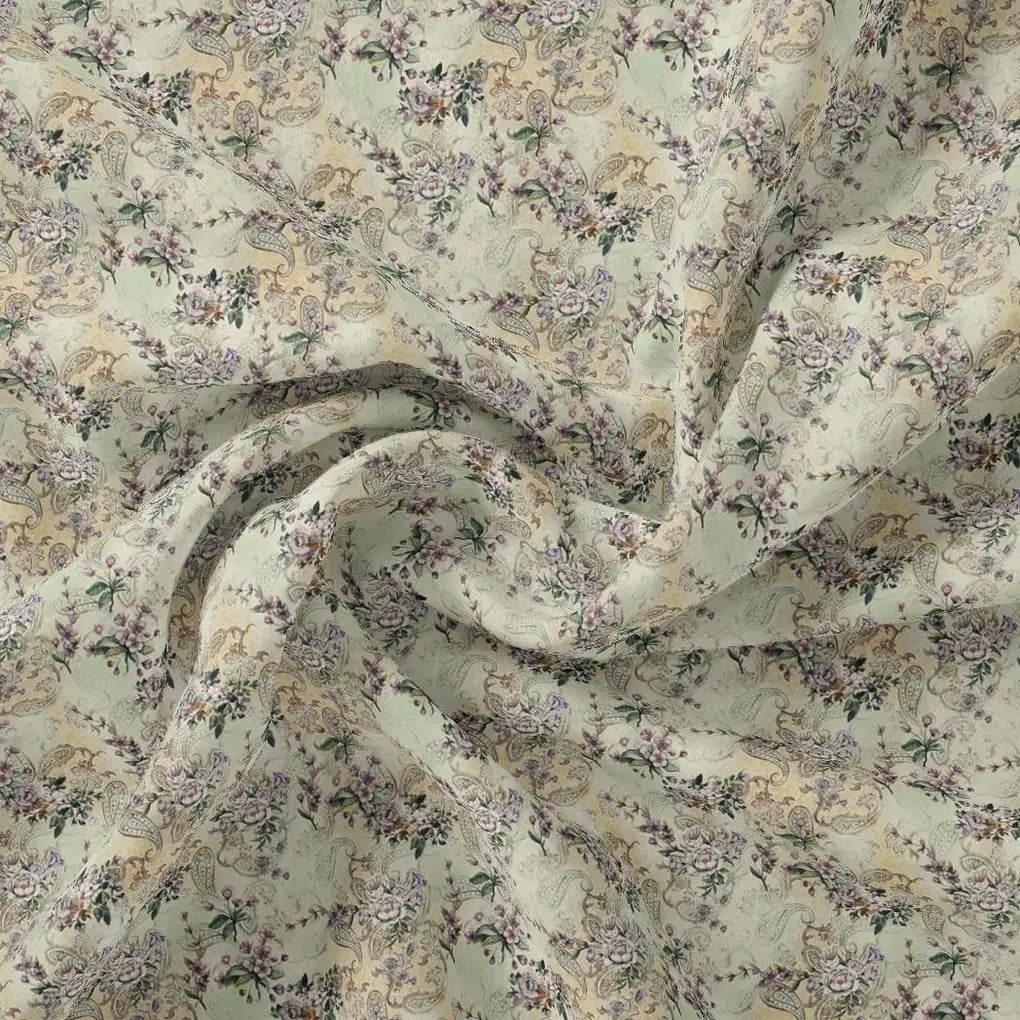 Tiny Border Paisley With Green Leaves Digital Printed Fabric - Pure Georgette – pg 0 ma015570 110 tiny border paisley with green leaves digital printed fabric pure georgette 1
