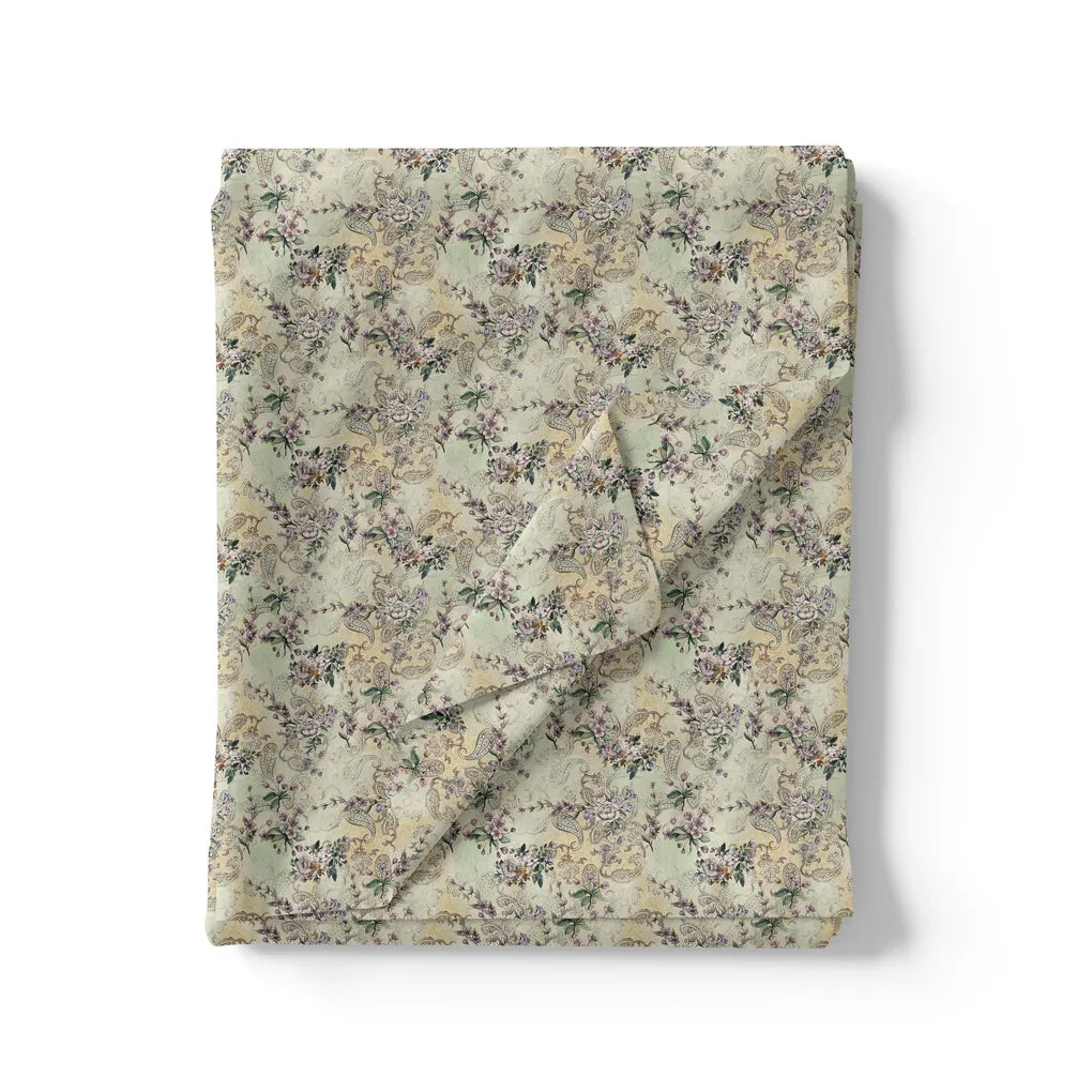 Tiny Border Paisley With Green Leaves Digital Printed Fabric - Pure Georgette – pg 0 ma015570 110 tiny border paisley with green leaves digital printed fabric pure georgette 3