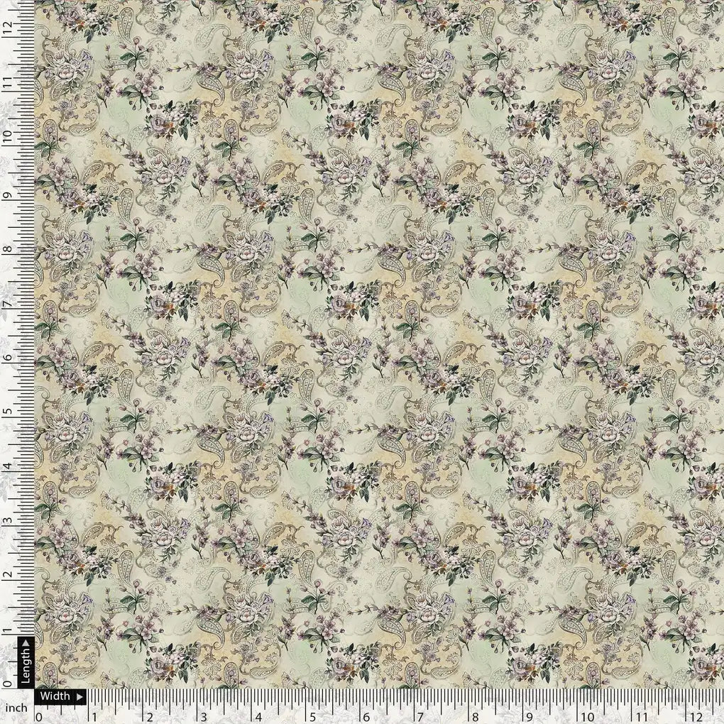 Tiny Border Paisley With Green Leaves Digital Printed Fabric - Pure Georgette – pg 0 ma015570 110 tiny border paisley with green leaves digital printed fabric pure georgette 5