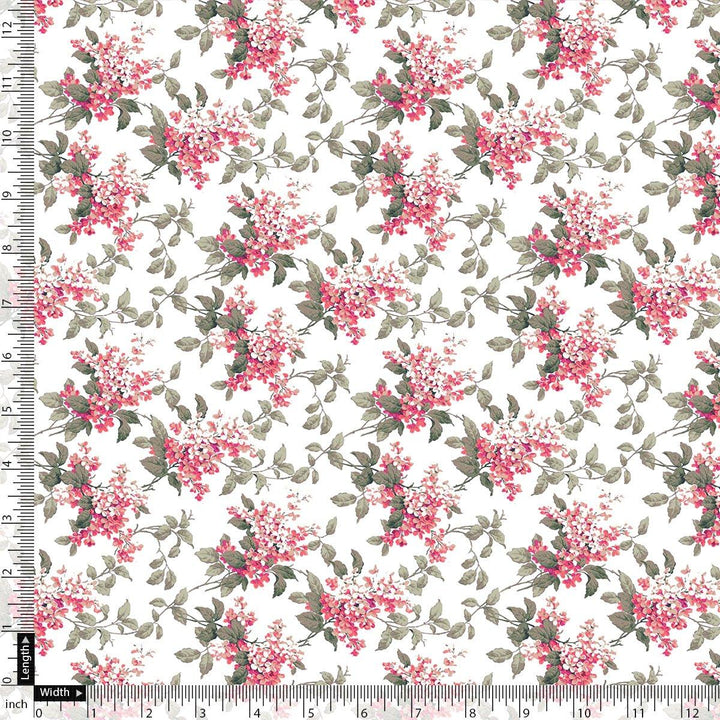 Tiny Daffodil Flower With Birch Leaves Digital Printed Fabric - Pure Georgette - FAB VOGUE Studio®