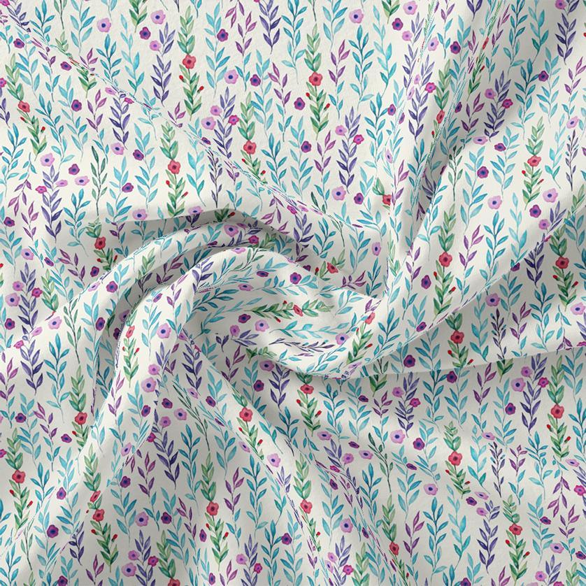 Tiny Multicolour Leaves With Tiny Flower Digital Printed Fabric - Pure Georgette - FAB VOGUE Studio®