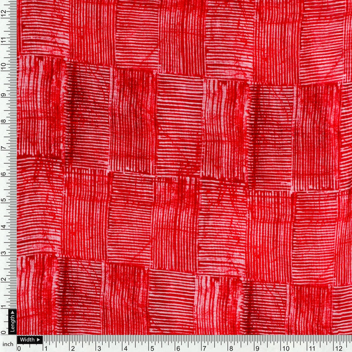 Checkes Textured Red And White Digital Printed Fabric - Pure Georgette - FAB VOGUE Studio®