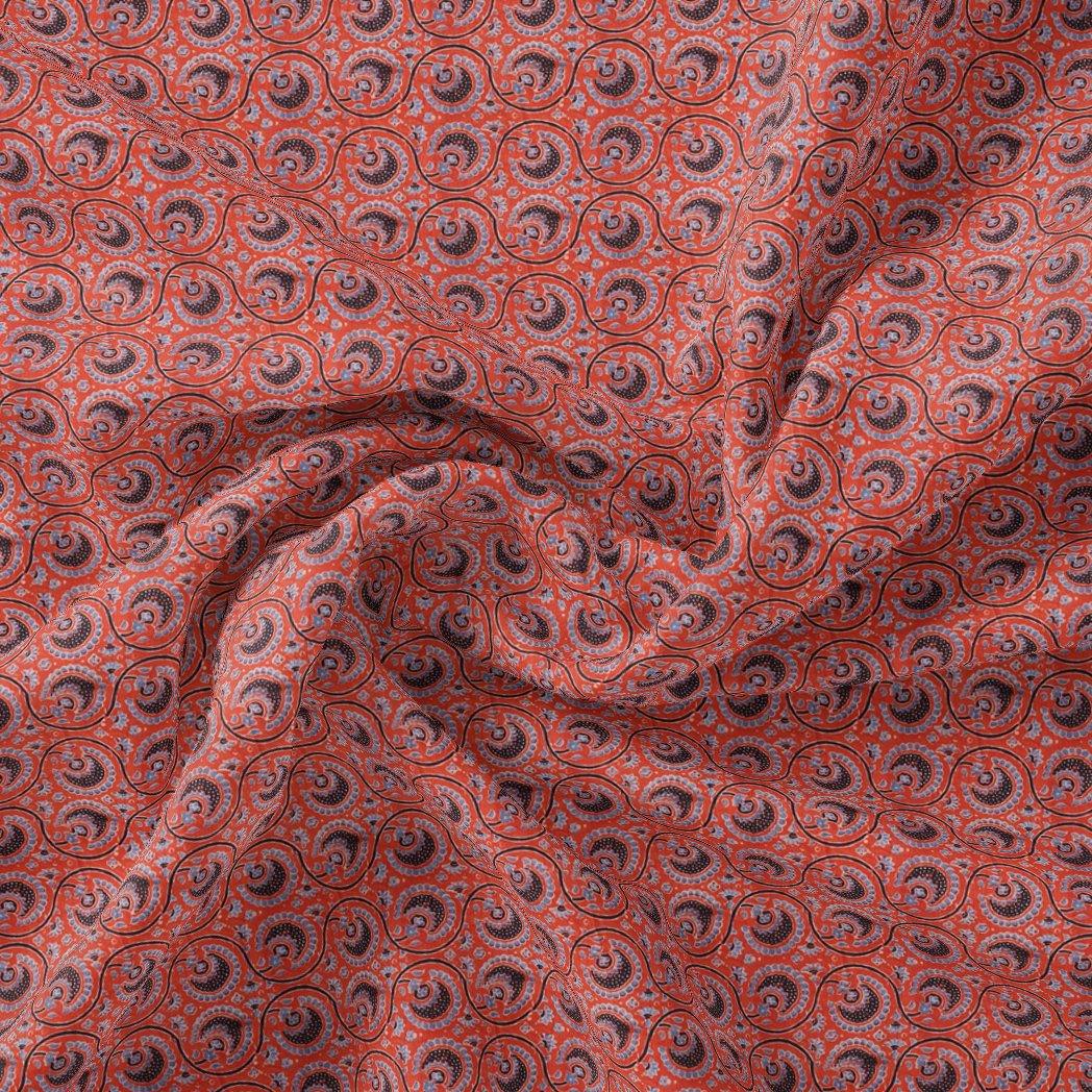 Decorative Quatrefoil With Red Flower Digital Printed Fabric - Pure Georgette - FAB VOGUE Studio®