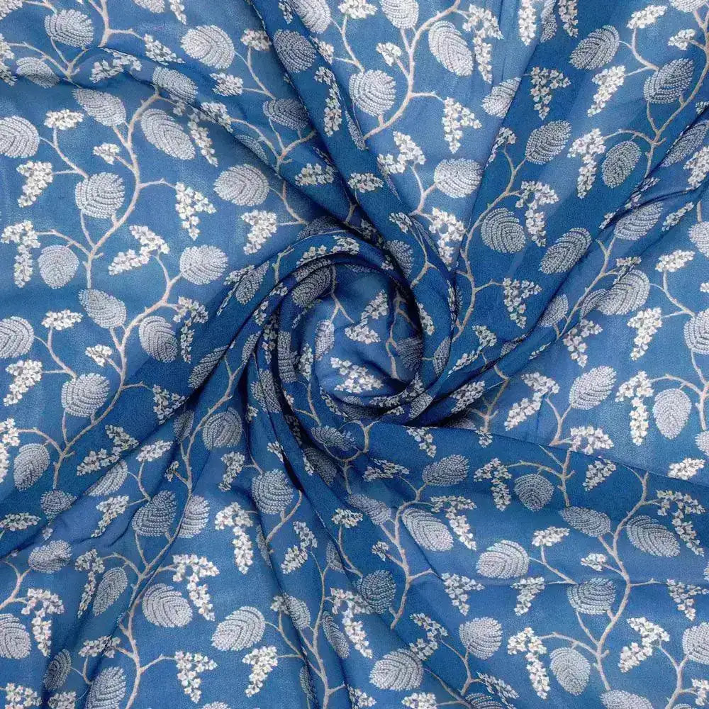 White Jasud Flower With Stalk Digital Printed Fabric - Pure Georgette – pg 0 ma02863p3 110 white jasud flower with stalk digital printed fabric pure georgette 1