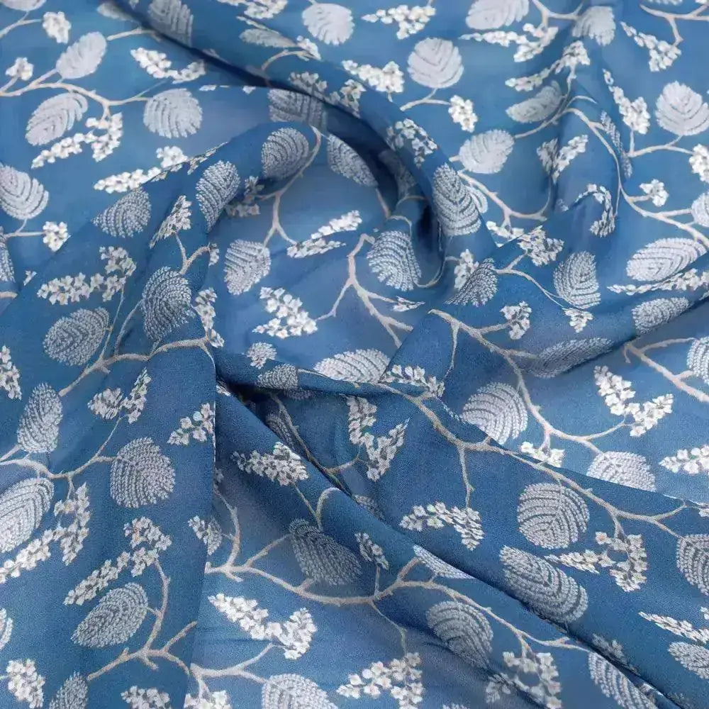 White Jasud Flower With Stalk Digital Printed Fabric - Pure Georgette – pg 0 ma02863p3 110 white jasud flower with stalk digital printed fabric pure georgette 3