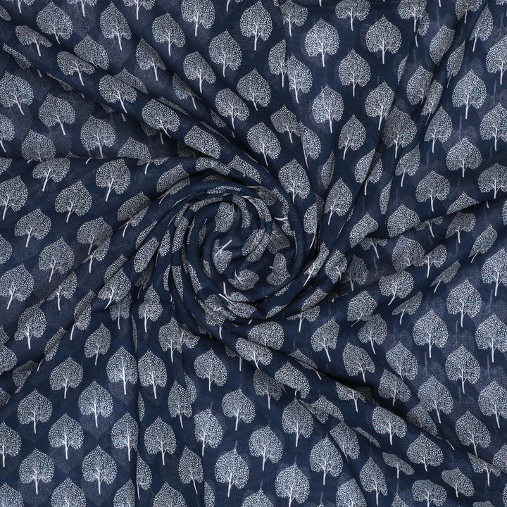 Stylized Mepal Leaf Motif Digital Printed Fabric - Pure Georgette - FAB VOGUE Studio®