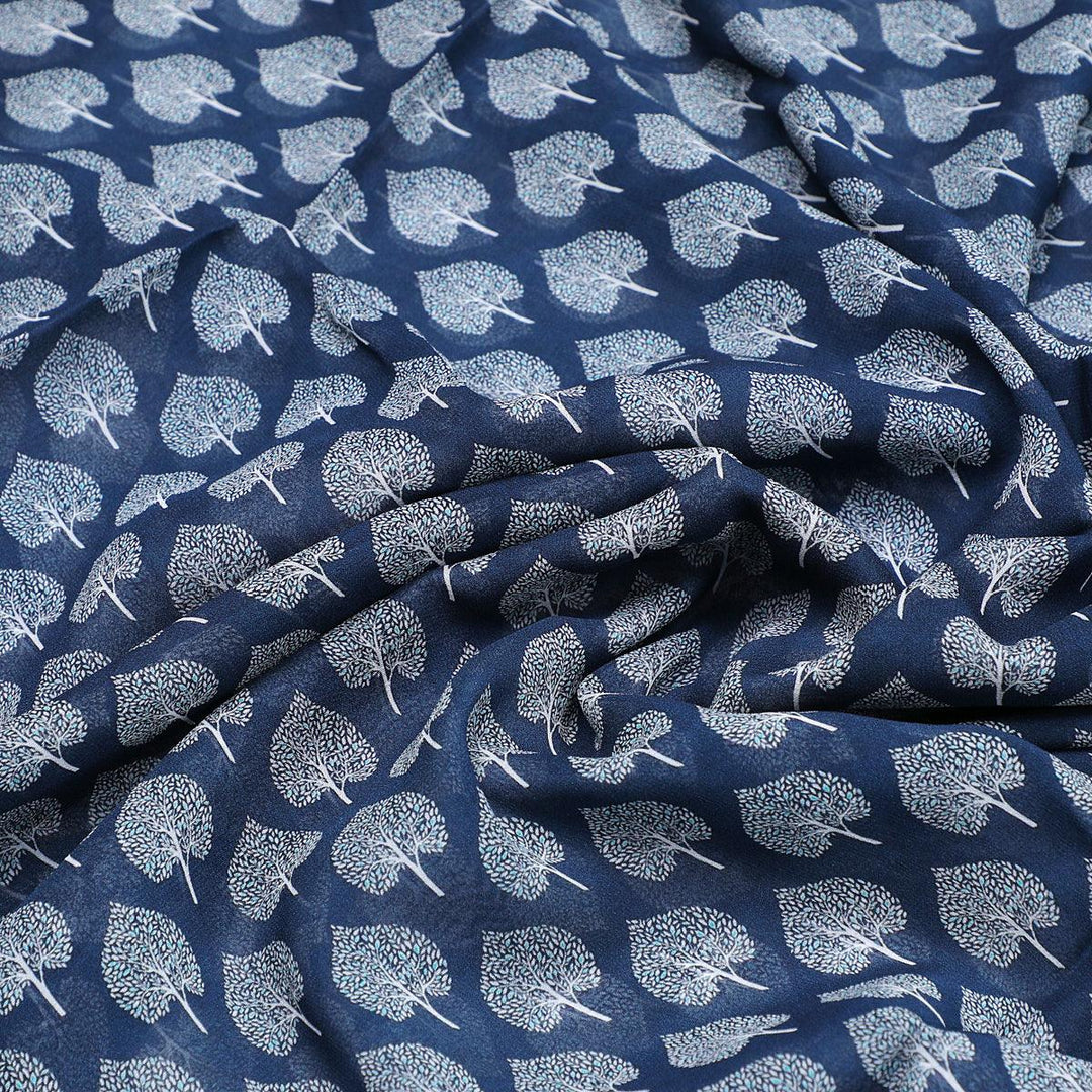 Stylized Mepal Leaf Motif Digital Printed Fabric - Pure Georgette - FAB VOGUE Studio®