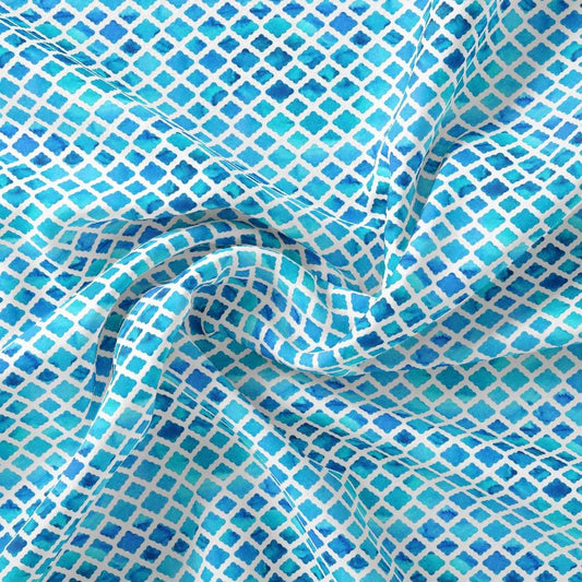Blue Lattice Lovely Seamless Digital Printed Fabric - Pure Georgette - FAB VOGUE Studio®