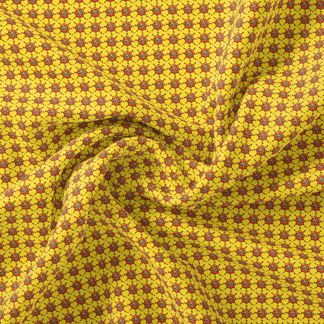 Yellow Retro Pure Georgette Printed Fabric Material - FAB VOGUE Studio®