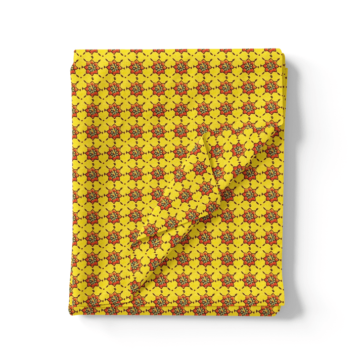 Yellow Retro Pure Georgette Printed Fabric Material - FAB VOGUE Studio®