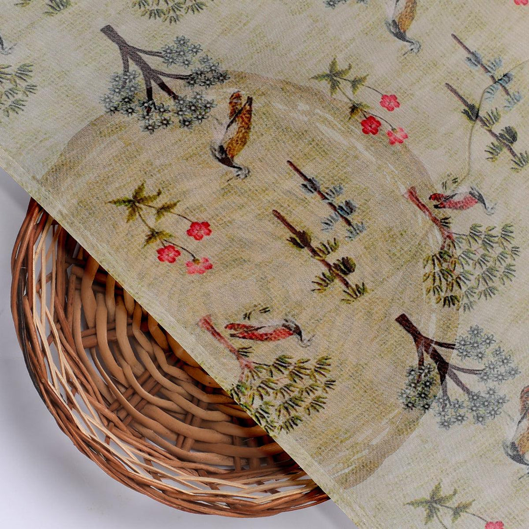 Pista Chinoiserie With Birds Digital Printed Fabric - Pure Georgette - FAB VOGUE Studio®