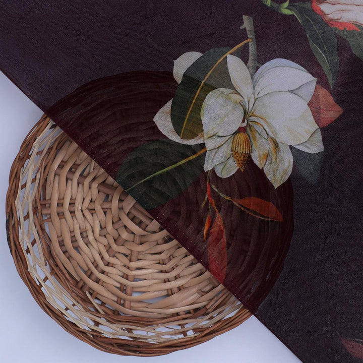 Big White Flower Repeat Digital Printed Fabric - Pure Georgette - FAB VOGUE Studio®