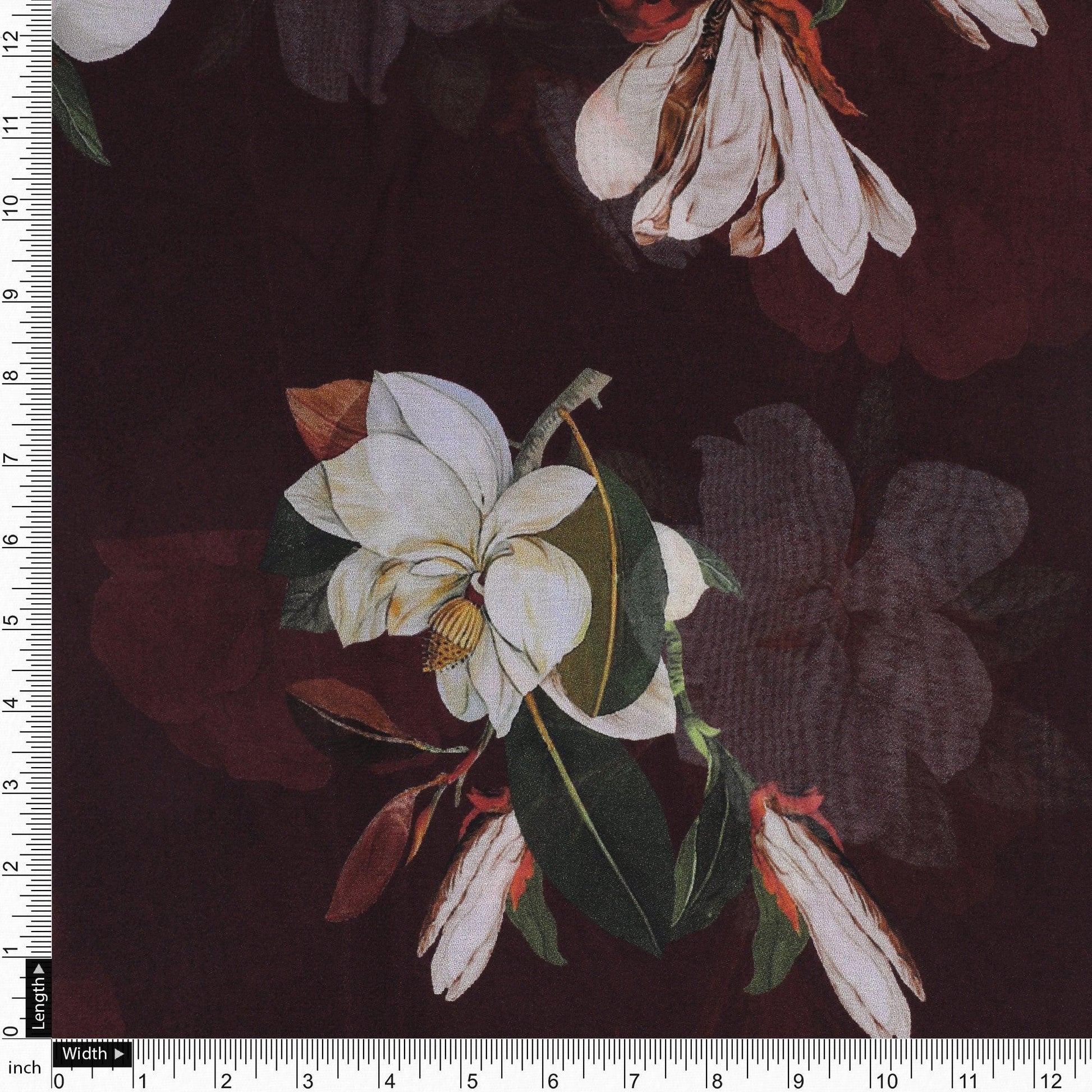 Big White Flower Repeat Digital Printed Fabric - Pure Georgette - FAB VOGUE Studio®
