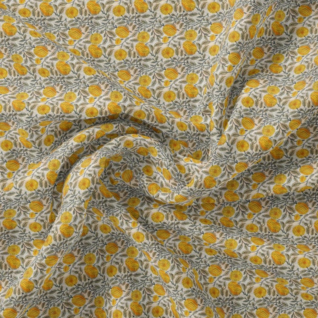 Repeat Yellow Calico Flower With Buds Digital Printed Fabric - Pure Georgette - FAB VOGUE Studio®