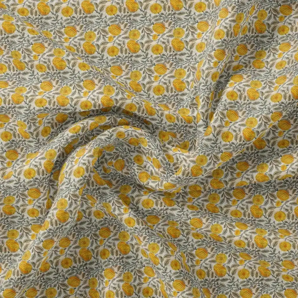 Repeat Yellow Calico Flower With Buds Digital Printed Fabric - Pure Georgette – pg 0 ma05809 110 repeat yellow calico flower with buds digital printed fabric pure georgette 1
