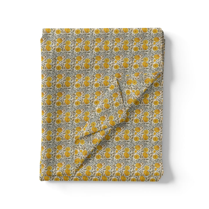 Repeat Yellow Calico Flower With Buds Digital Printed Fabric - Pure Georgette - FAB VOGUE Studio®