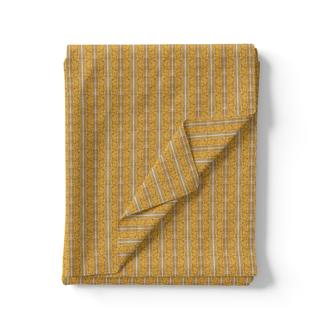 Decorative Yellow Strips Leaves Digital Printed Fabric - Pure Georgette - FAB VOGUE Studio®
