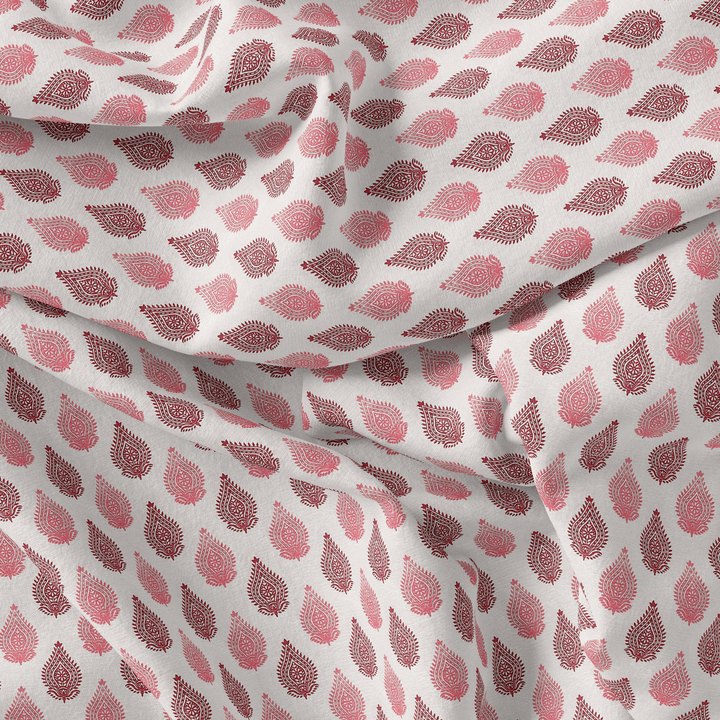 Lovely Pink And Brown Hand Block Leaves Digital Printed Fabric - Pure Georgette - FAB VOGUE Studio®