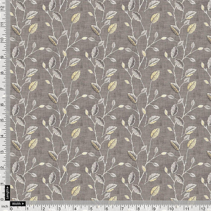 Brown Leaves With Stalk Digital Printed Fabric - Pure Georgette - FAB VOGUE Studio®
