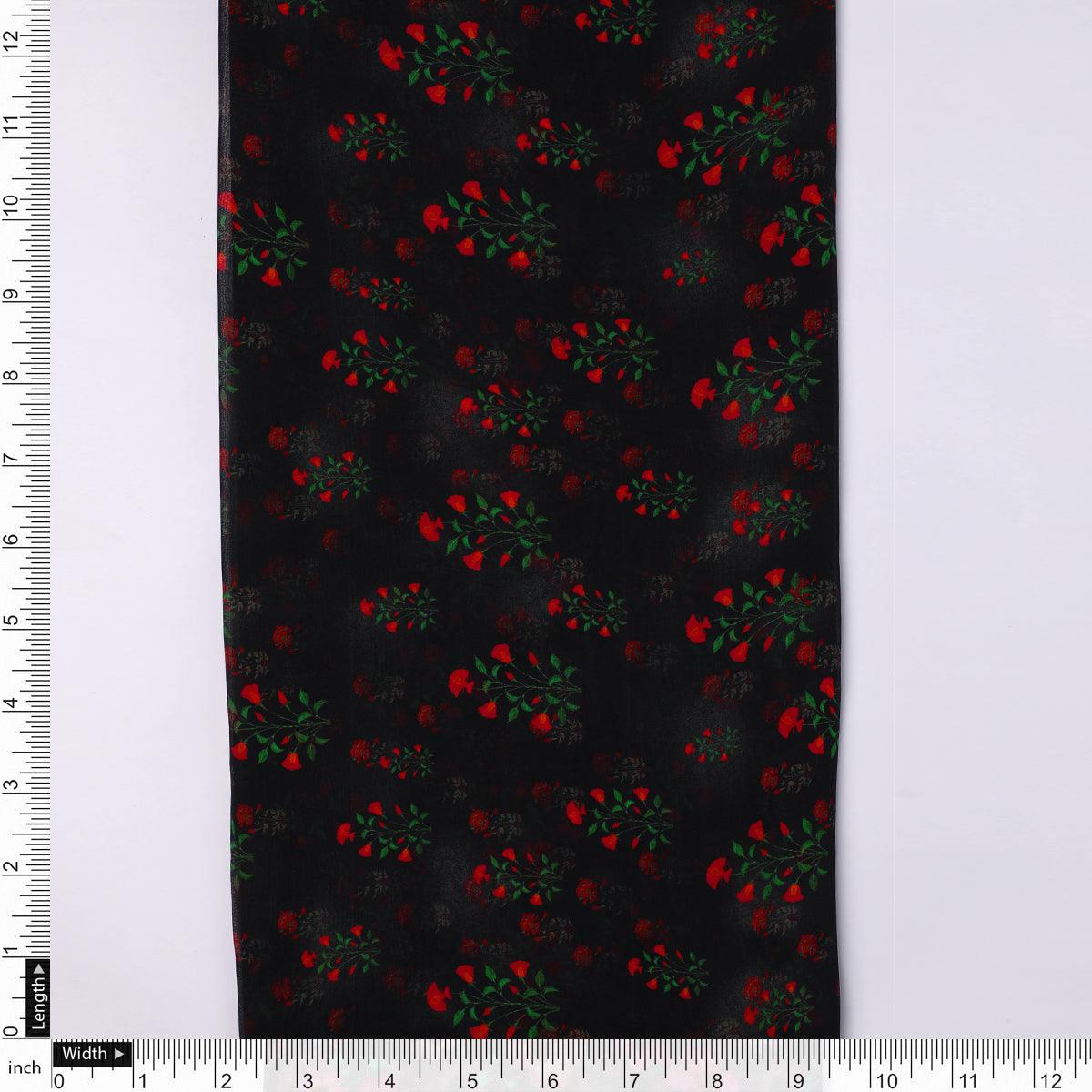 Red Flower over Black Base Difgital Printed Fabric - FAB VOGUE Studio®