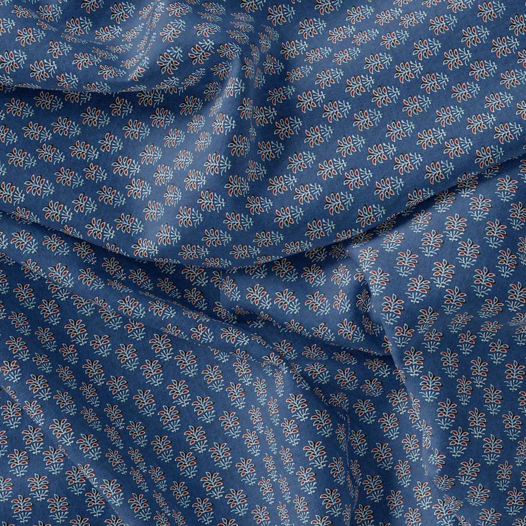 Lovely Blue Port Tree Leaves Digital Printed Fabric - Pure Georgette - FAB VOGUE Studio®