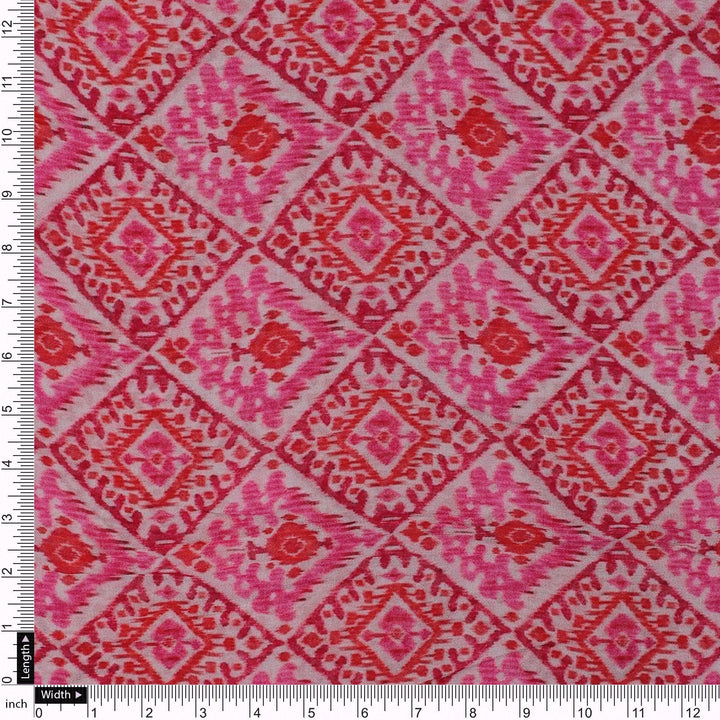 Hand Painted Argyle Pattern Digital Printed Fabric - Pure Georgette - FAB VOGUE Studio®