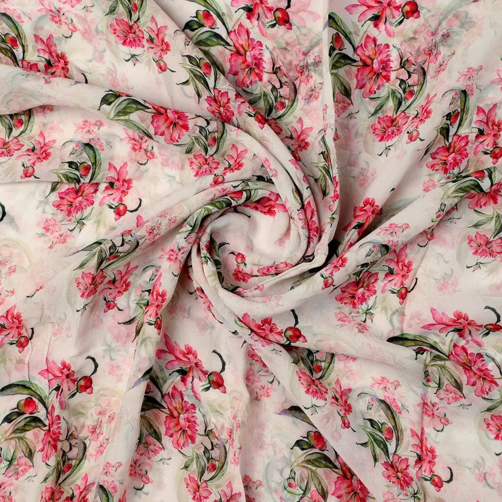 Beautifull Pink Calendula Flower Digital Printed Fabric - Pure Georgette – pg 0 ma08529 110 beautifull pink calendula flower digital printed fabric pure georgette 1